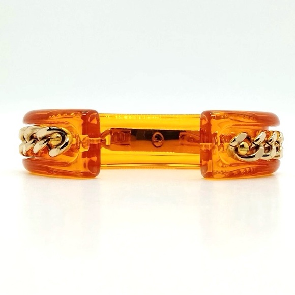 Vintage Christian Dior Rare Runway John Galliano Amber Resin Gold Chain Bangle - Picture 4 of 7